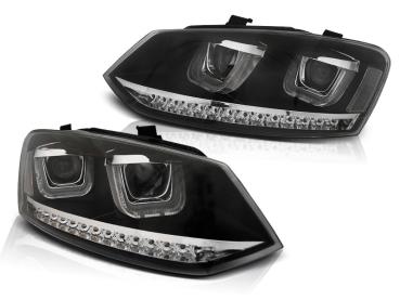 Scheinwerfer U-Tube Tagfahrlicht Optik für VW Polo 6R Black dynamischem Blinker